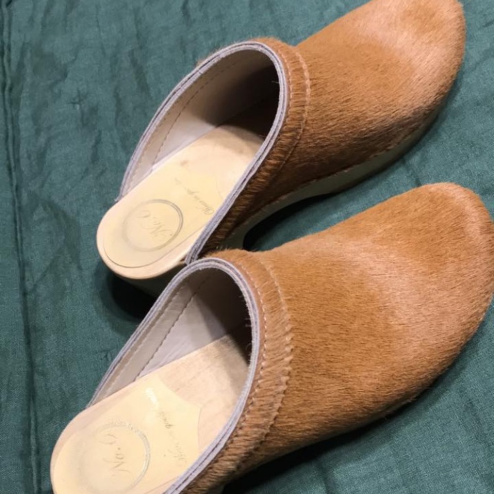 No.6 Caramel Pony Hair Clogs Sz 38 (fit like 7)